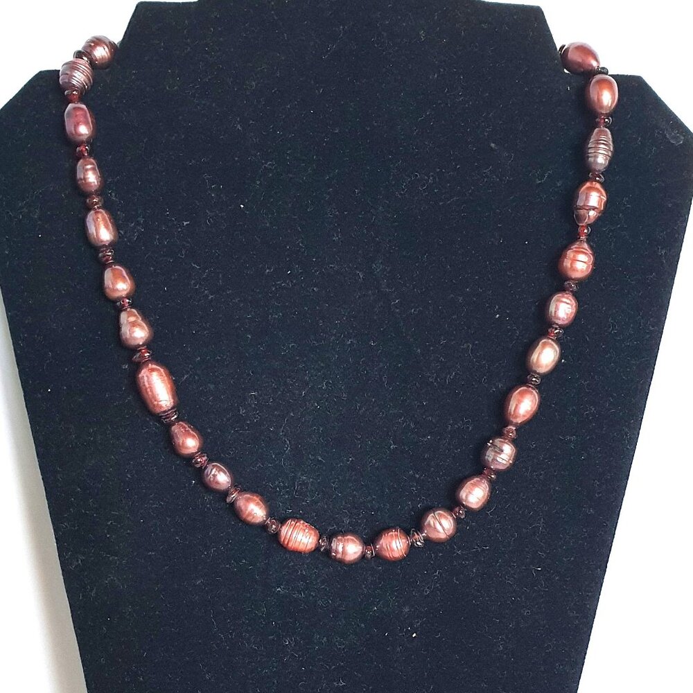 Vintage Brownish-Purple Freshwater Baroque Pearl Necklace with 925 Silver Clasp